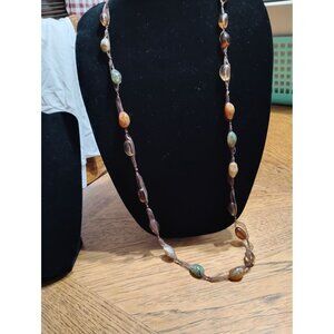 Ribbon Necklace with brownish beads, long lightweight